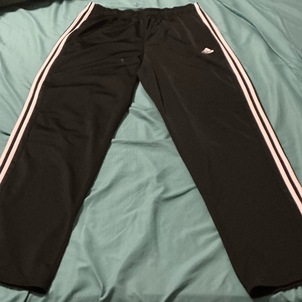 Adidas Black and White Sweatpants with Classic Stripes
